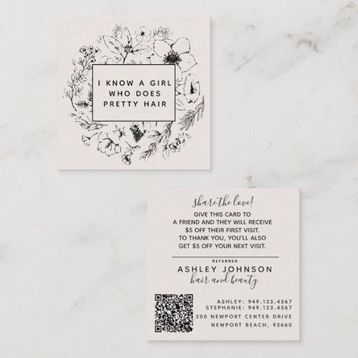 Customizable Modern Botanical Blush and Black Referral Card