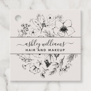 Modern Botanical Blush and Black Square Business  Favor Tags