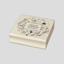 Modern Botanical Blush and Black Square  Rubber Stamp