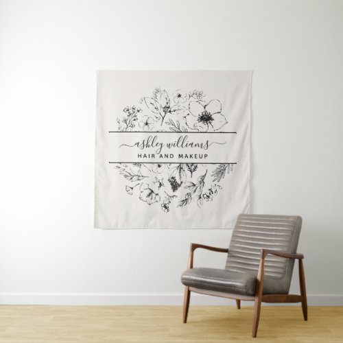 Modern Botanical Blush and Black Tapestry