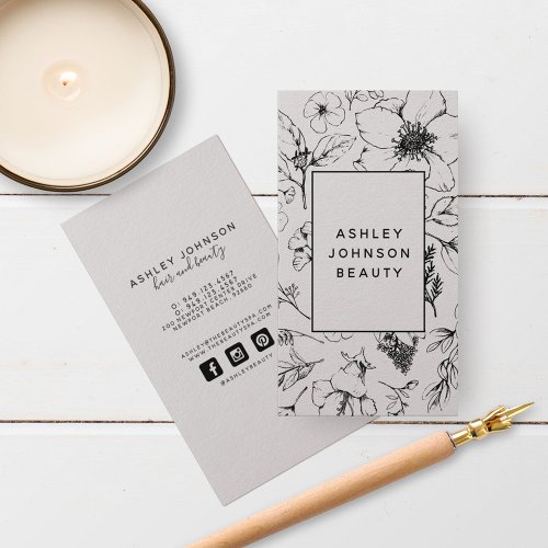 Modern Botanical Blush and Black Vertical Business Card