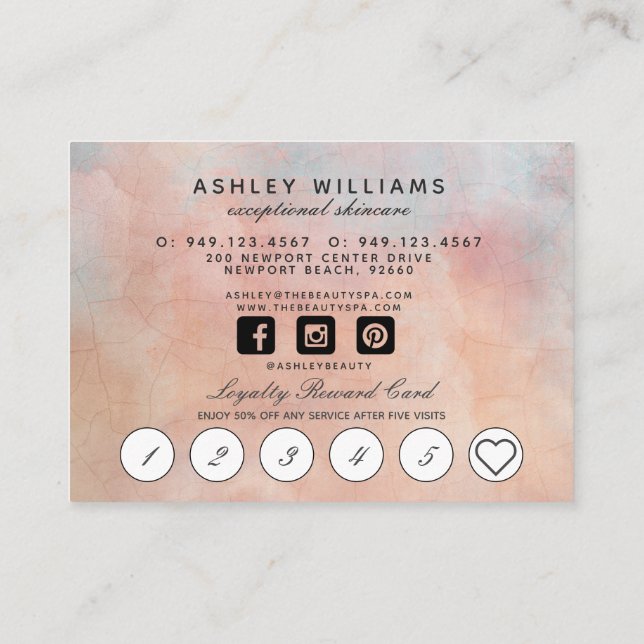 Modern Botanical Blush & Black Loyalty Card (Back)