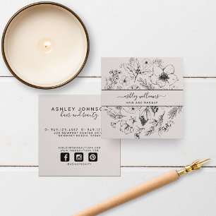 Modern Botanical Blush Black Script Name Square Square Business Card