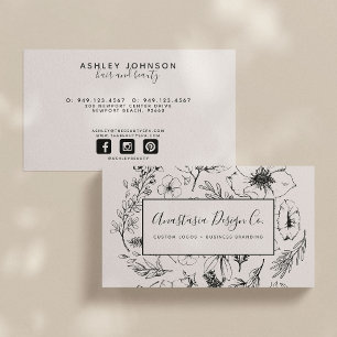 Modern Botanical Blush Pink and Black Script Business Card