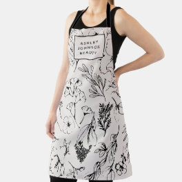 Modern Botanical Blush Pink Floral Business Apron