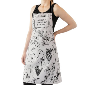 Modern Botanical Blush Pink Floral Business Apron