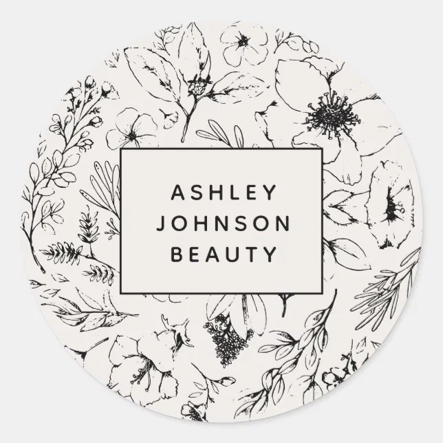 Modern Botanical Blush Pink Floral Business Classic Round Sticker | Zazzle