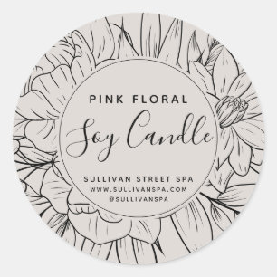Modern Botanical Blush Script Soy Candle Label