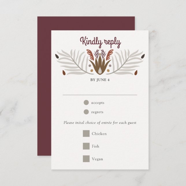 Modern Botanical Boho Meal Choice Wedding RSVP (Front/Back)