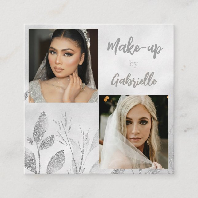 Modern Botanical Boho Photo Script  Square Business Card (Front)