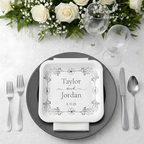Modern Botanical Border Custom Name Wedding 