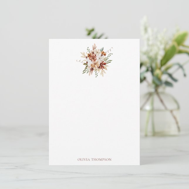 Modern Botanical Burgundy Bouquet Stationery Note Card (Standing Front)