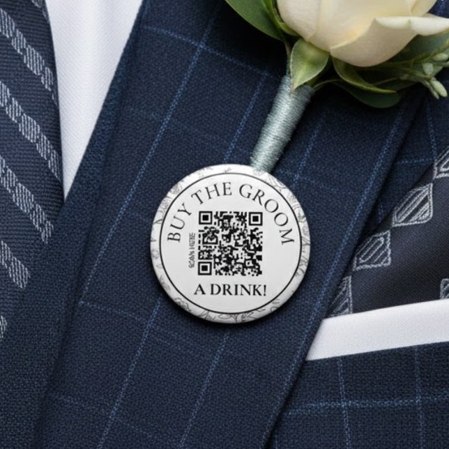 Modern Botanical Buy the Groom a Drink QR Code Button (Creator Uploaded)