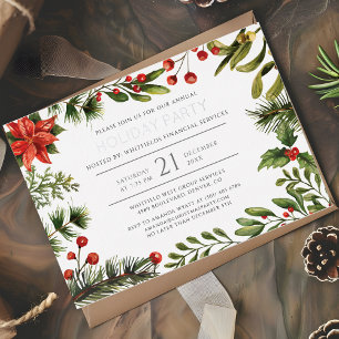 Modern Botanical Christmas Party Silver Foil Invitation