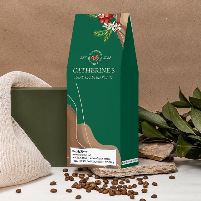 Modern Botanical Coffee Bean Custom Name Logo (Customize this modern coffee bag with your own personal logo! )