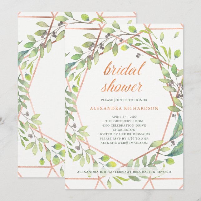 Modern Botanical | Copper Look Bridal Shower Invitation (Front/Back)