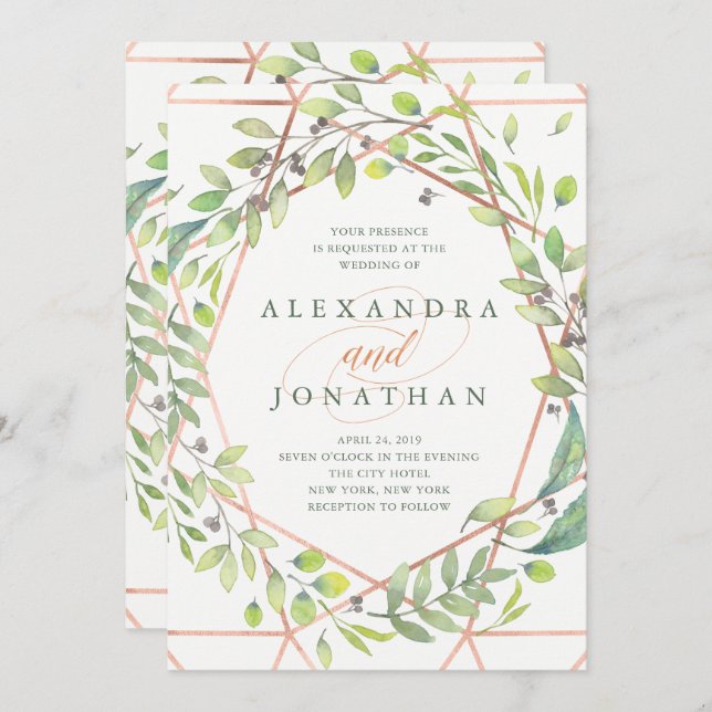 Modern Botanical | Copper Look Wedding Invitation (Front/Back)