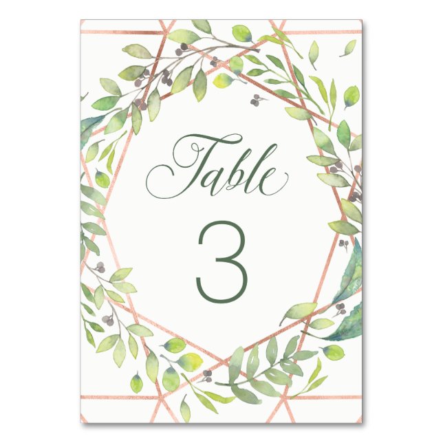 Modern Botanical | Copper Look Wedding Table Number (Front)