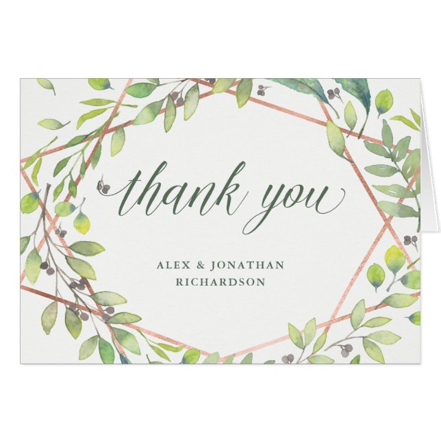 Modern Botanical | Copper Look Wedding Thank You Cards (Front Horizontal)