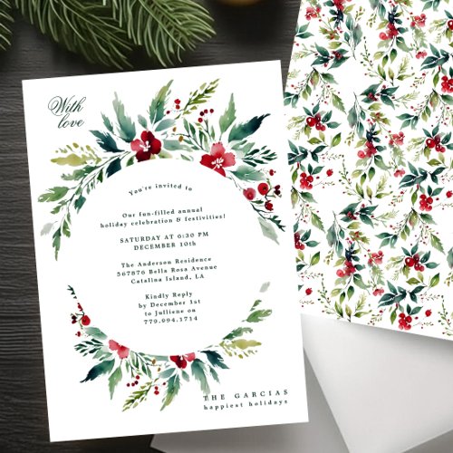 Modern Botanical Custom Christmas Holiday Party Invitation