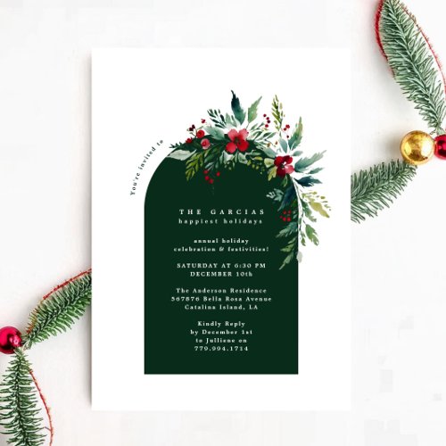 Modern Botanical Custom Christmas Holiday Party Invitation