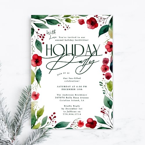 Modern Botanical Custom Christmas Holiday Party Invitation