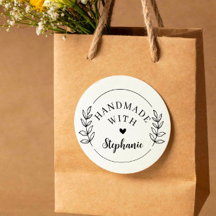 Modern Botanical Custom Name Handmade with Love Rubber Stamp