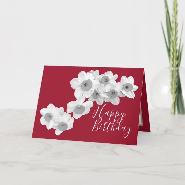 Modern Botanical Daffodils Minimal Floral Birthday Card (Front)