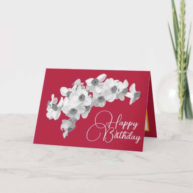 Modern Botanical Daffodils Spring Floral Birthday Card (Front)