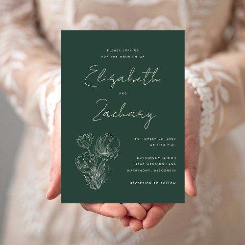 Modern Botanical Dark Green Wedding Invitation