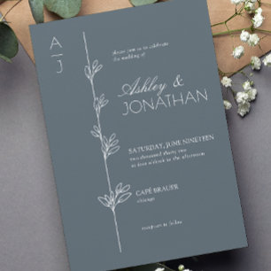 Modern Botanical Divider Dusty Blue Wedding Invitation