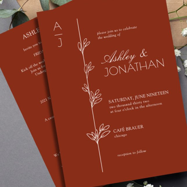 Modern Botanical Divider Wedding Auburn All-in-One Invitation (Creator Uploaded)