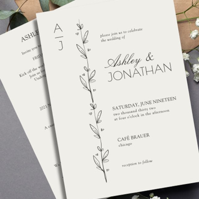 Modern Botanical Divider Wedding Bone All-in-One Invitation (Creator Uploaded)