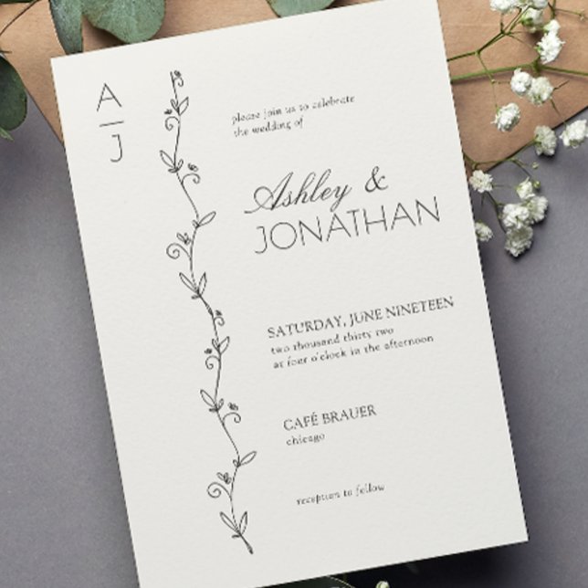 Modern Botanical Divider Wedding Bone Invitation (Creator Uploaded)