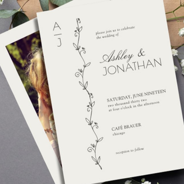 Modern Botanical Divider Wedding Bone Photo Invitation (Creator Uploaded)