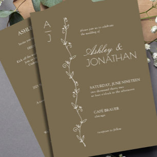Modern Botanical Divider Wedding Brown All-in-One Invitation
