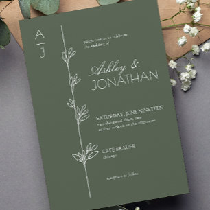 Modern Botanical Divider Wedding Green Invitation