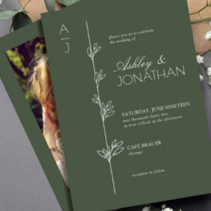 Modern Botanical Divider Wedding Green Photo Invitation