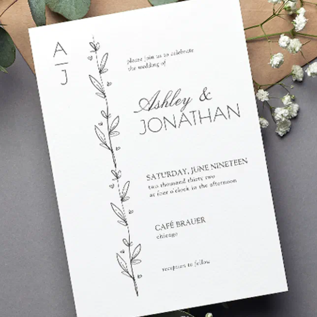 Modern Botanical Divider Wedding Invitation | Zazzle