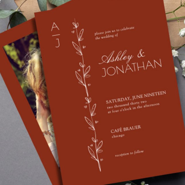 Modern Botanical Divider Wedding Redwood Photo Invitation (Creator Uploaded)