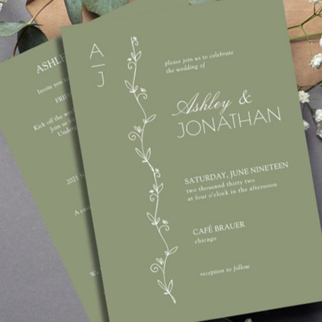 Modern Botanical Divider Wedding Sage All-in-One Invitation (Creator Uploaded)