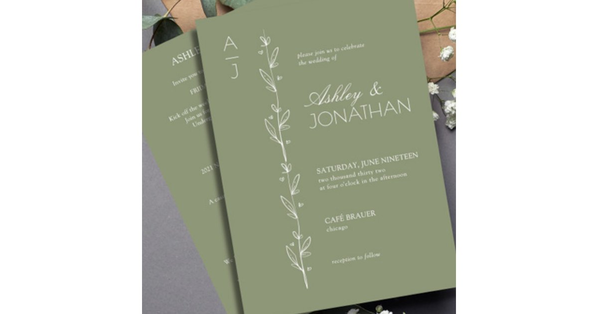 Modern Botanical Divider Wedding Sage All-in-One Invitation | Zazzle