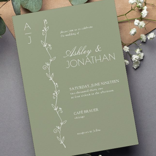 Modern Botanical Divider Wedding Sage Green Invitation (Creator Uploaded)