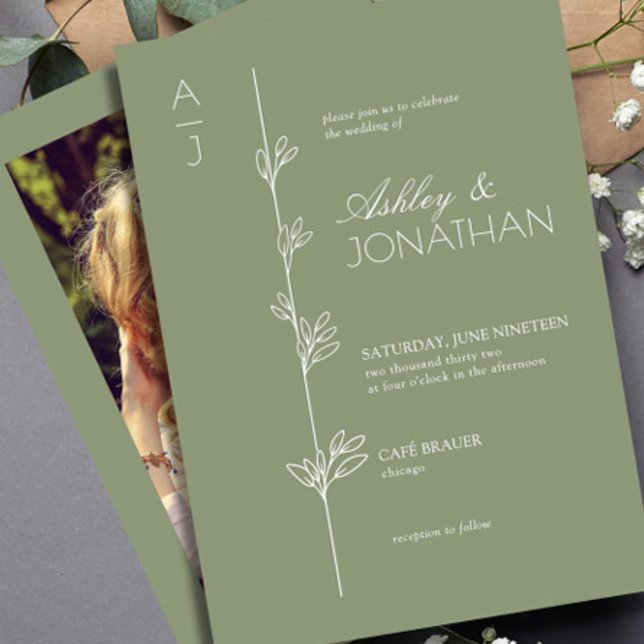 Modern Botanical Divider Wedding Sage Green  Photo Invitation (Creator Uploaded)
