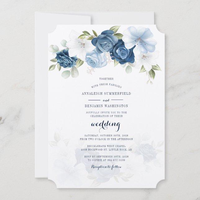 Modern Botanical Dusty Blue Floral Wedding Invitation (Front)