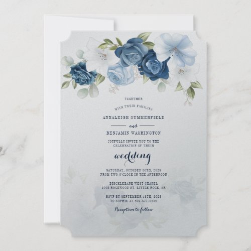 Modern Botanical Dusty Blue Floral Wedding Invitation