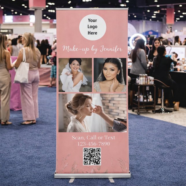 Modern Botanical Dusty Rose Boho Photo QR Code   Retractable Banner (Creator Uploaded)