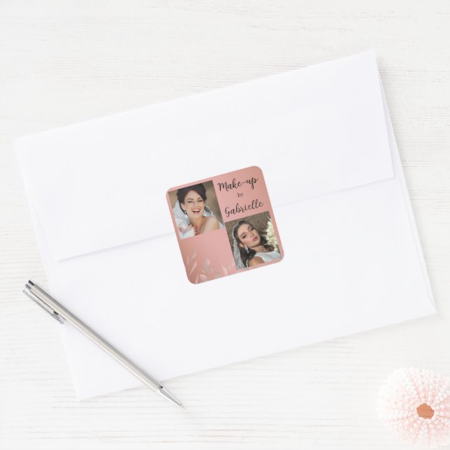 Modern Botanical Dusty Rose Boho Photo Script  Square Sticker (Envelope)