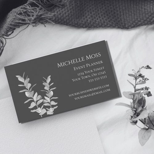 Modern Botanical Elegant Floral Gray White  Business Card