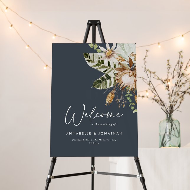 Modern botanical elegant tropical wedding welcome foam board (In Situ (Stand))